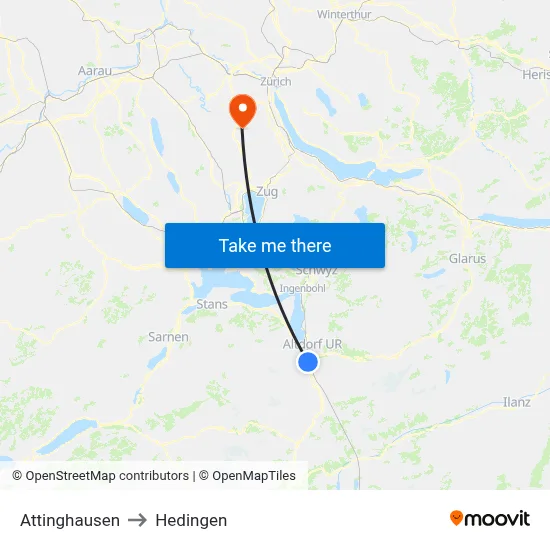 Attinghausen to Hedingen map