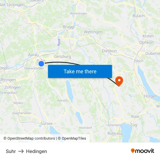 Suhr to Hedingen map