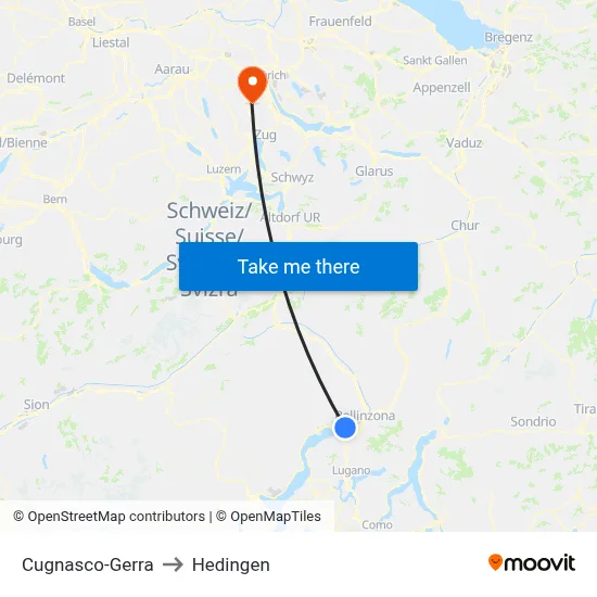 Cugnasco-Gerra to Hedingen map