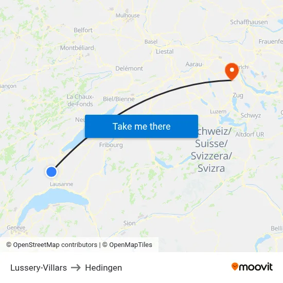 Lussery-Villars to Hedingen map