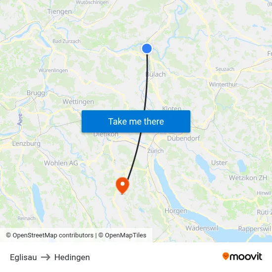 Eglisau to Hedingen map