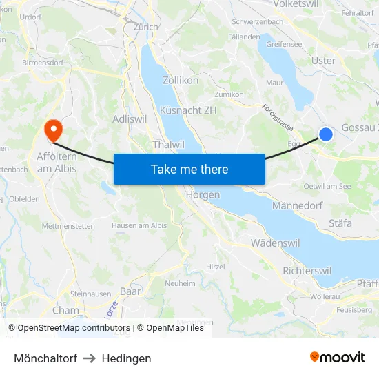 Mönchaltorf to Hedingen map