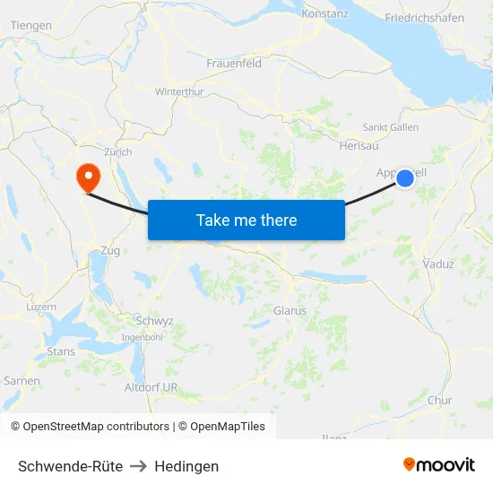 Schwende-Rüte to Hedingen map