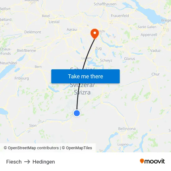 Fiesch to Hedingen map