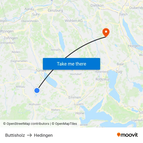 Buttisholz to Hedingen map
