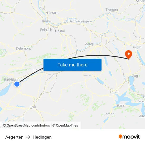 Aegerten to Hedingen map