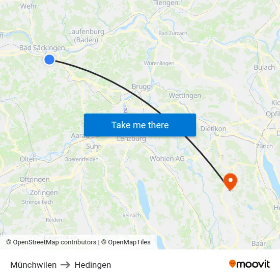 Münchwilen to Hedingen map