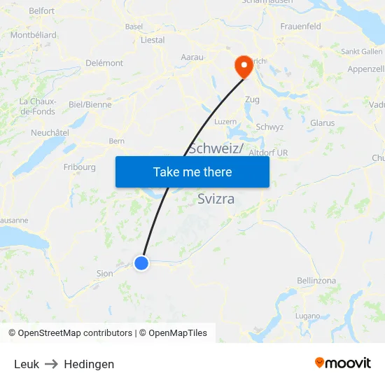 Leuk to Hedingen map