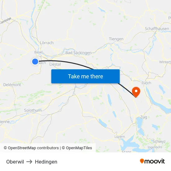 Oberwil to Hedingen map