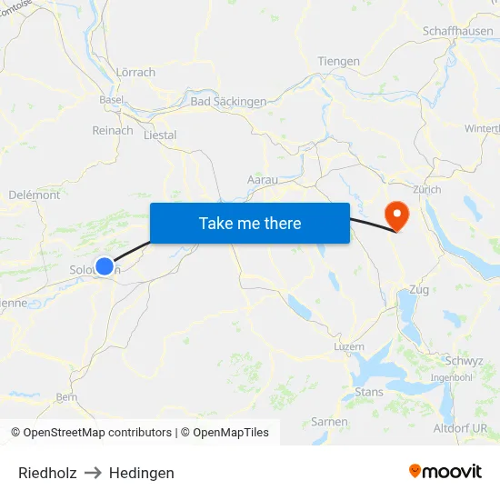 Riedholz to Hedingen map