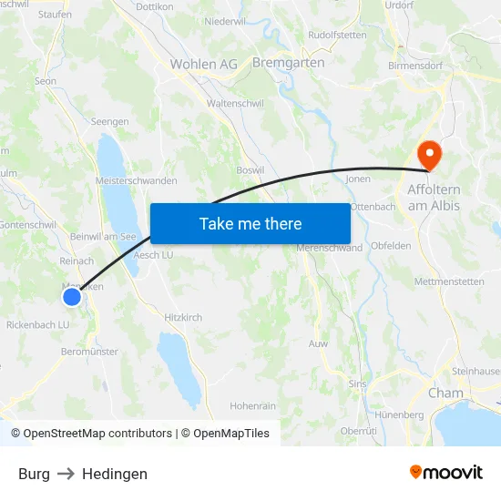 Burg to Hedingen map