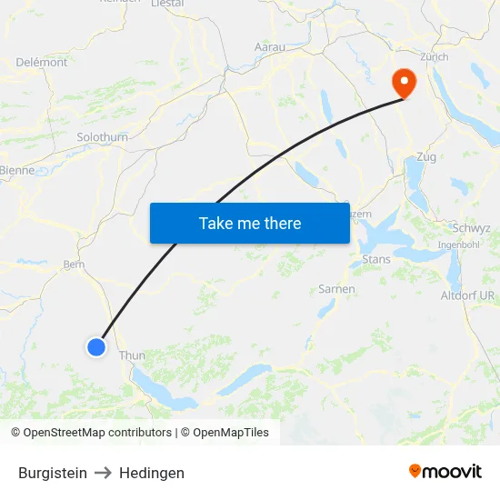 Burgistein to Hedingen map
