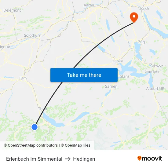 Erlenbach Im Simmental to Hedingen map