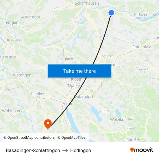 Basadingen-Schlattingen to Hedingen map