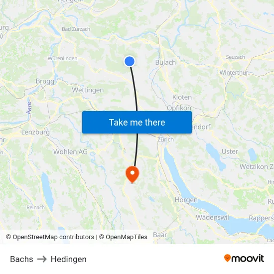 Bachs to Hedingen map