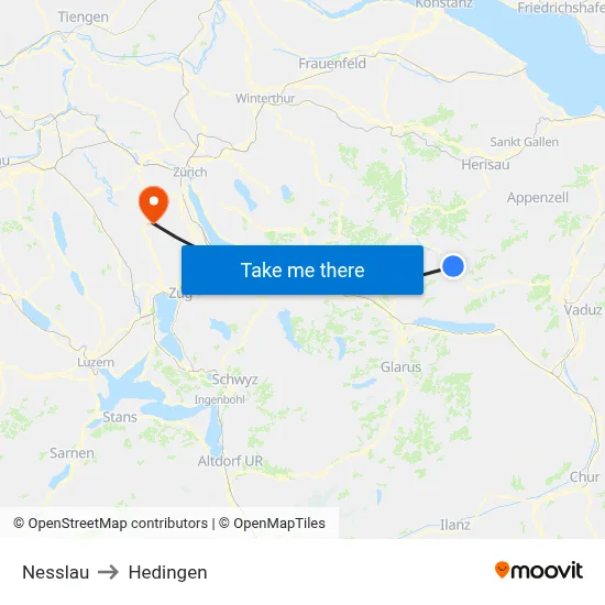 Nesslau to Hedingen map