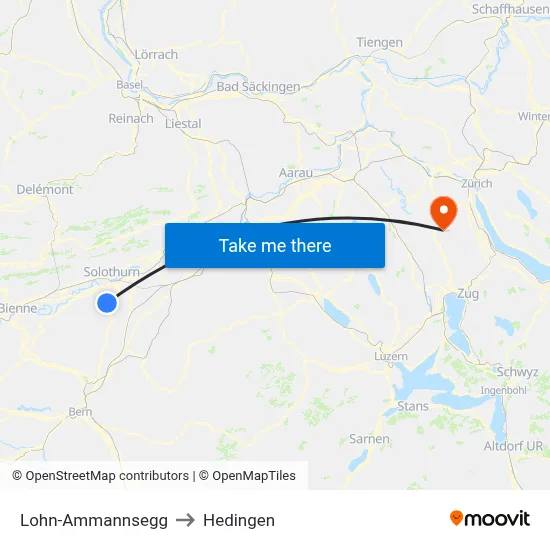 Lohn-Ammannsegg to Hedingen map