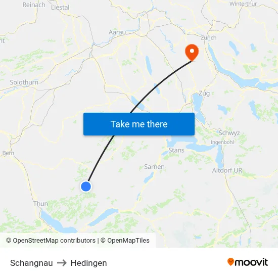 Schangnau to Hedingen map