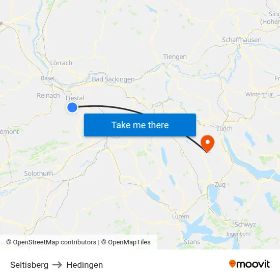 Seltisberg to Hedingen map