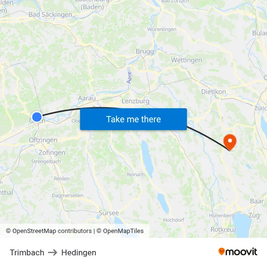 Trimbach to Hedingen map