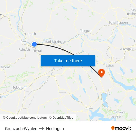 Grenzach-Wyhlen to Hedingen map