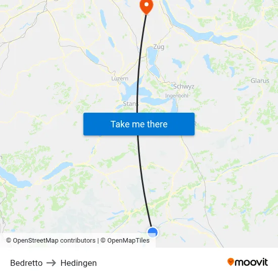 Bedretto to Hedingen map