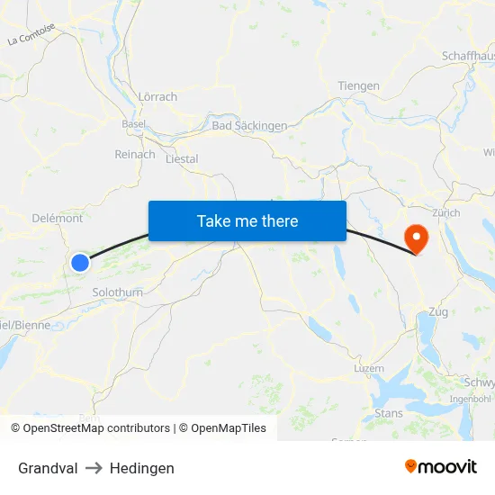 Grandval to Hedingen map