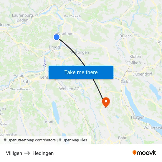 Villigen to Hedingen map