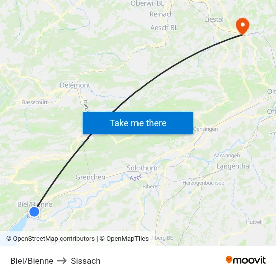 Biel/Bienne to Sissach map