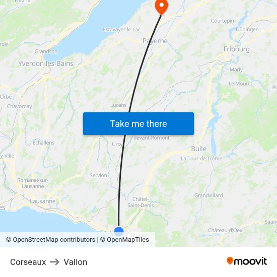 Corseaux to Vallon map
