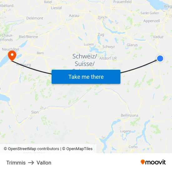 Trimmis to Vallon map