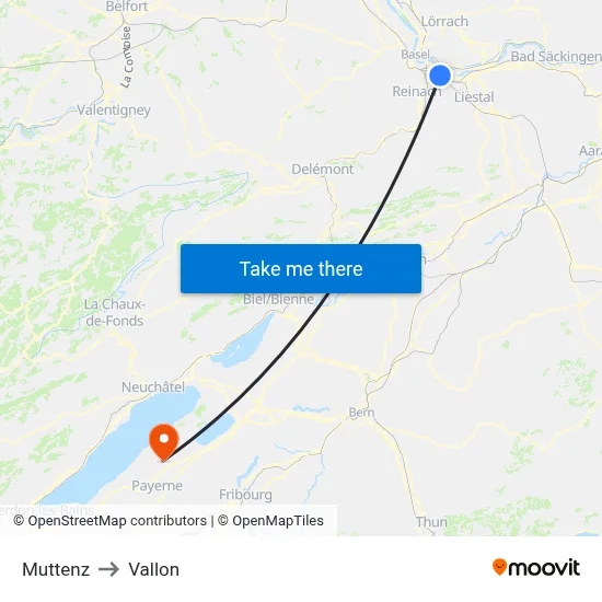 Muttenz to Vallon map