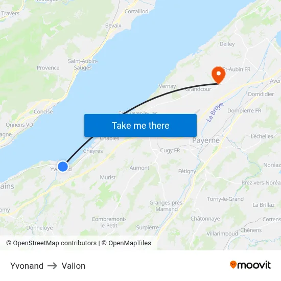Yvonand to Vallon map