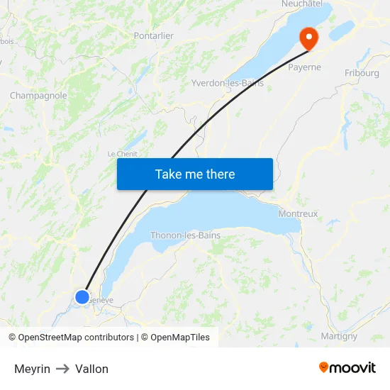 Meyrin to Vallon map