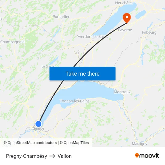 Pregny-Chambésy to Vallon map