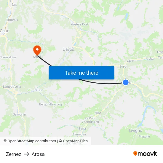 Zernez to Arosa map