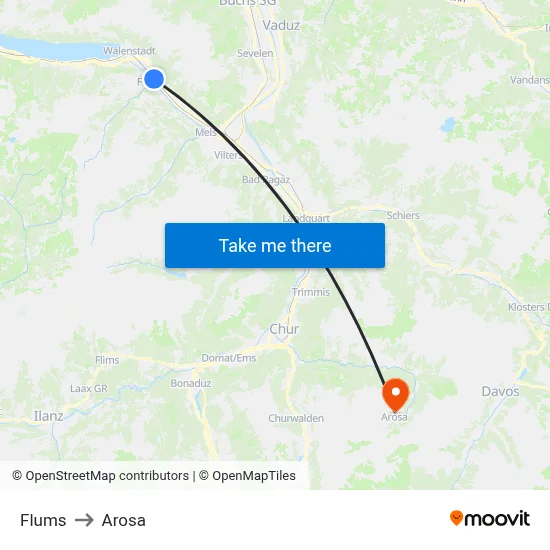 Flums to Arosa map
