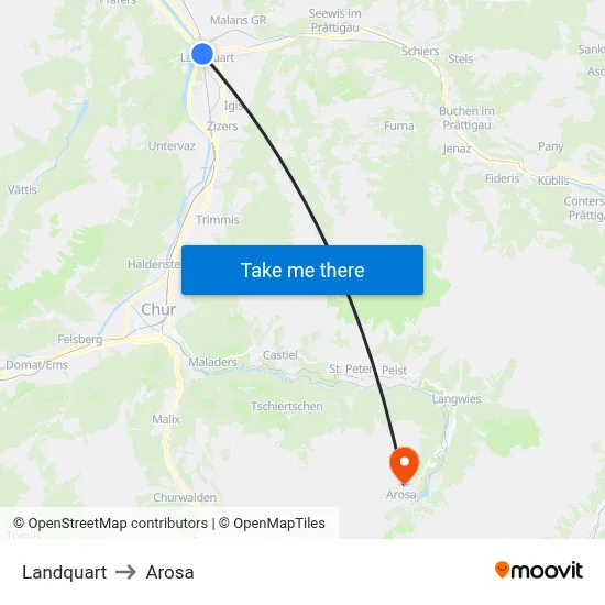 Landquart to Arosa map
