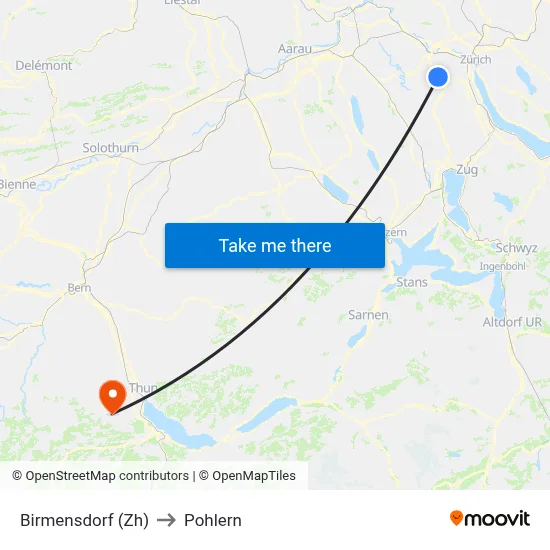 Birmensdorf (Zh) to Pohlern map