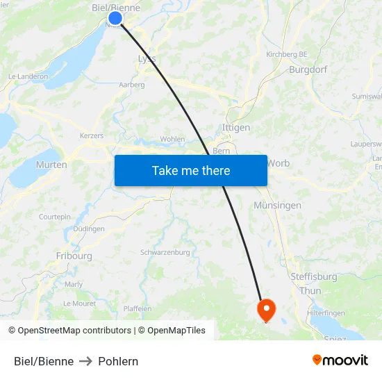 Biel/Bienne to Pohlern map