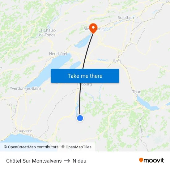 Châtel-Sur-Montsalvens to Nidau map