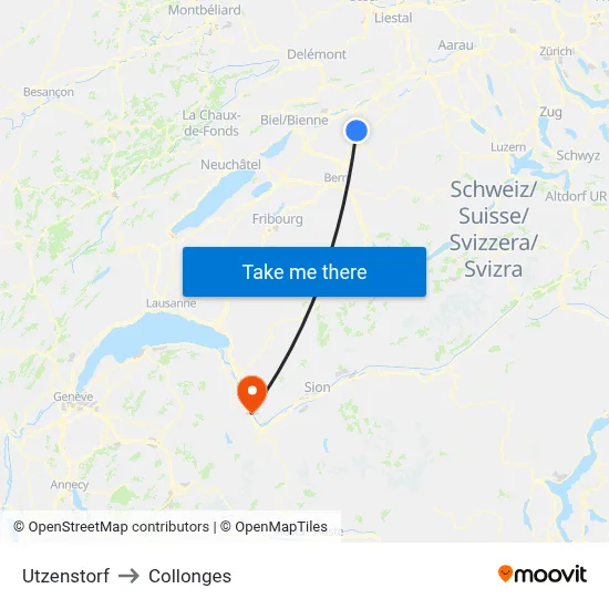 Utzenstorf to Collonges map