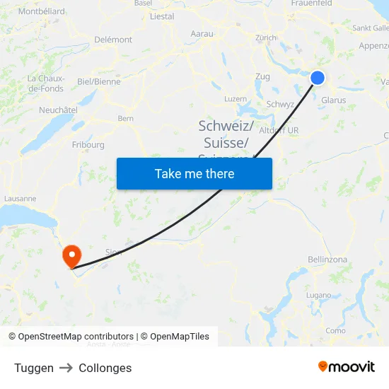 Tuggen to Collonges map