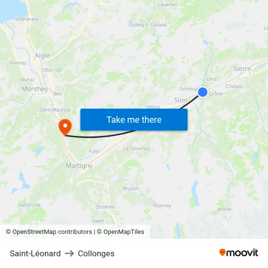 Saint-Léonard to Collonges map