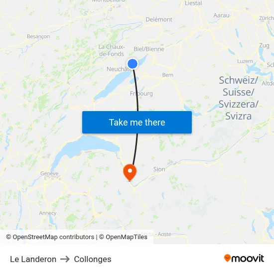 Le Landeron to Collonges map