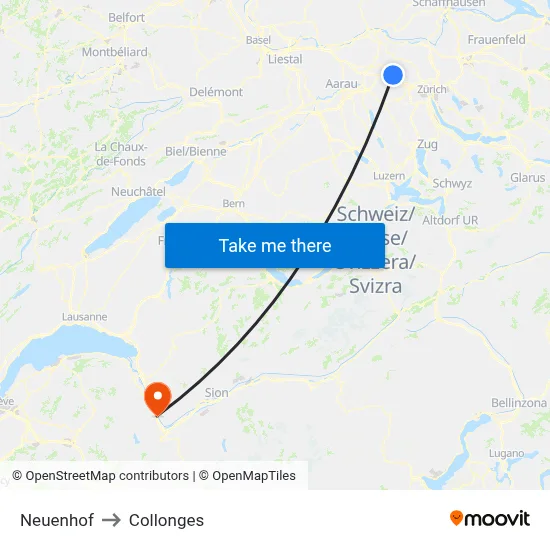Neuenhof to Collonges map