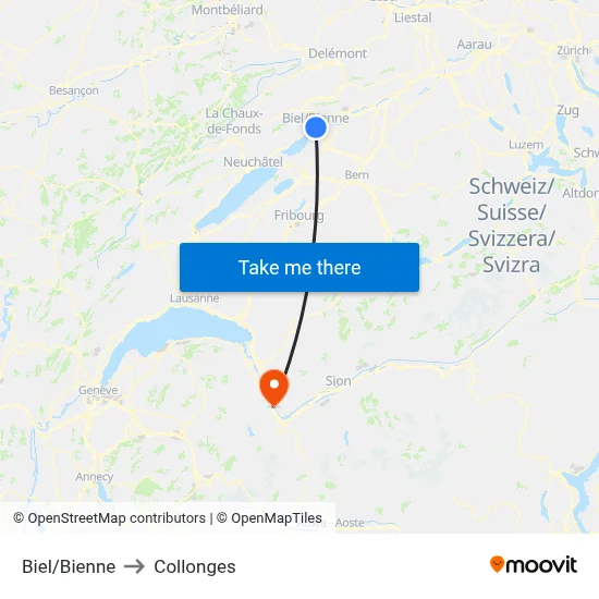Biel/Bienne to Collonges map