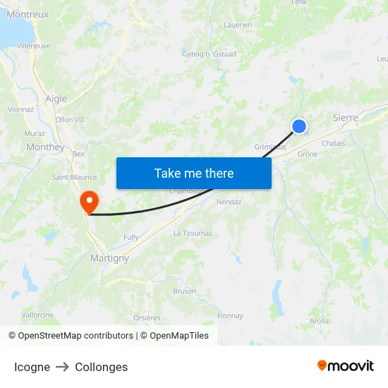 Icogne to Collonges map
