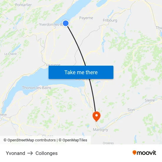 Yvonand to Collonges map