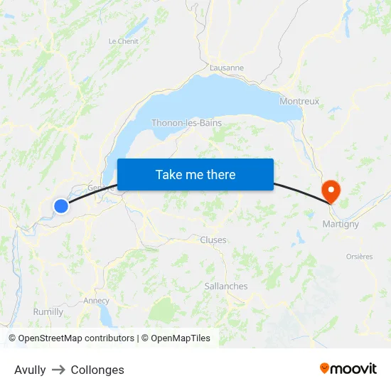Avully to Collonges map